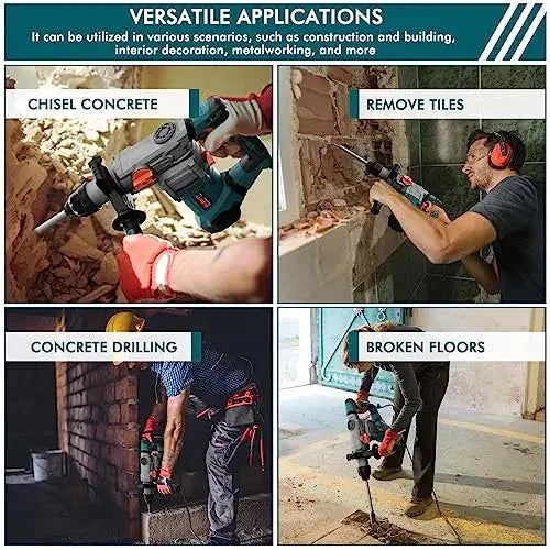 GLORY Heavy-Duty Rotary Hammer Drill  Aluminum Housing with 5-Piece Bit Set