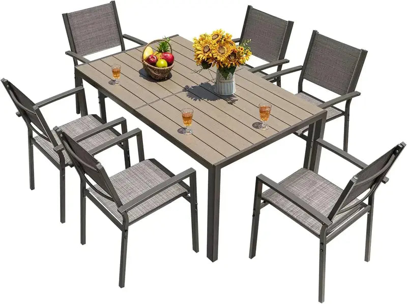 Homall 7-Piece Outdoor Dining Set — Light Grey Textilene Chairs and Durable Table