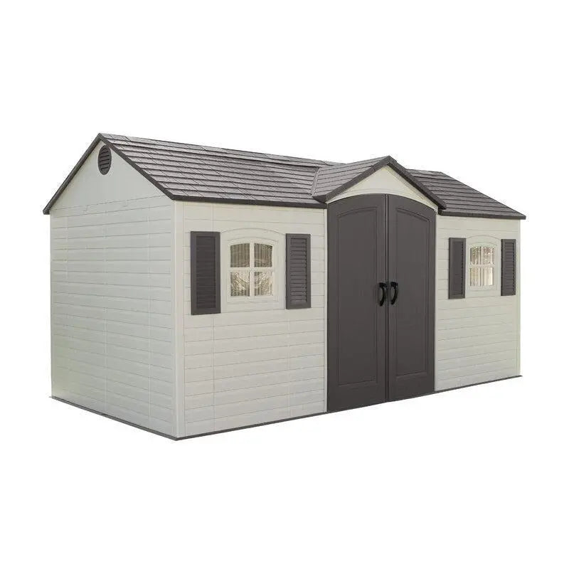 Plastic Tool Shed  15 ft W x 8 ft D, Side-Entry Design, UV-Resistant Polyethylene Construction