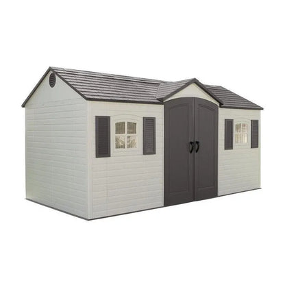 Plastic Tool Shed  15 ft W x 8 ft D, Side-Entry Design, UV-Resistant Polyethylene Construction