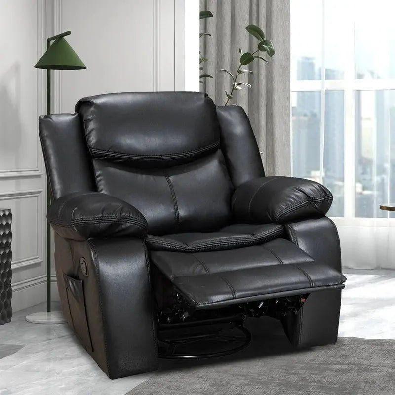 Wide-Seat Leather Recliner with Heating and Massage Functions  Durable Upholstered Lounge Chair