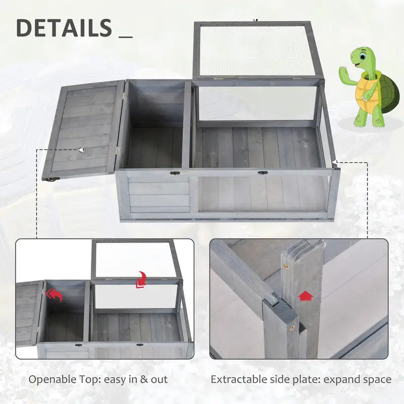 Pawhut Wood Tortoise House Indoor Outdoor Turtle Habitat Reptile Cage for Lizards, Geckos 36