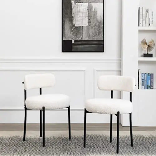 DYHOME Mid-Century Modern Dining Chairs  Set of 4 White Upholstered Kitchen or Dining Room Seats