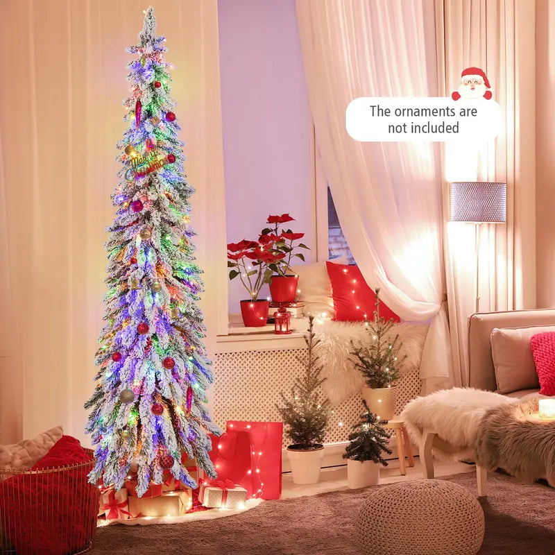 6-Foot Pre-Lit Flocked Pencil Christmas Tree with 250 Warm LED Lights