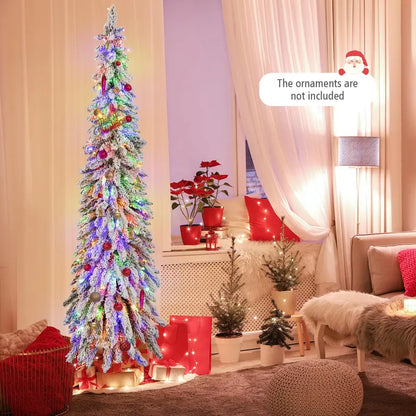 6-Foot Pre-Lit Flocked Pencil Christmas Tree with 250 Warm LED Lights