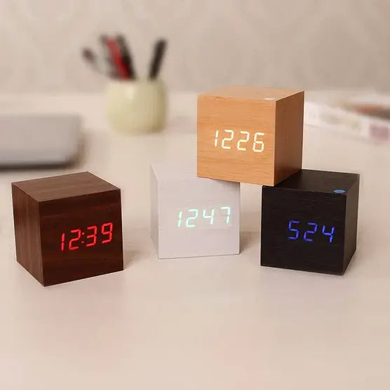 Modern Digital Wall Clock  Sleek Wooden Frame with Clear LED Display