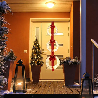 Set of Three 5.8-Foot Lighted Holiday Wreaths with 450 LEDs and Elegant Red Ribbon Accents