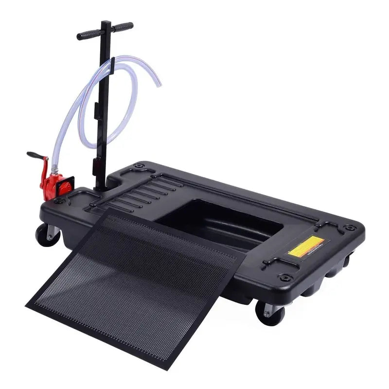 Low-Profile 17-Gallon Oil Drain Pan with Pump  Portable Oil Change System with 8-Foot Hose