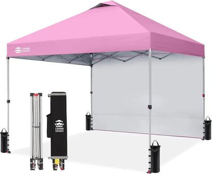 CROWN SHADES 10′ x 10′ Pop-Up Canopy with Single Sidewall: Portable Event Shelter for Parties, Campgrounds, and Outdoor Markets — Includes STO-N-Go Carry Bag