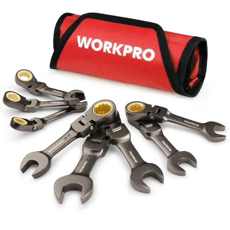 WORKPRO 8-Piece Stubby Flex-Head Ratcheting Combination Wrench Set