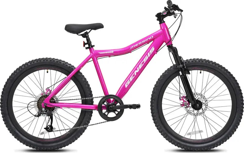 Genesis Messina 24-Inch Women’s Mountain Bike  Pink Ladies’ Trail Bike with Comfort Geometry