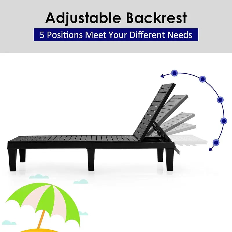 Lightweight Outdoor Chaise Lounge  5-Position Adjustable Recliner for Patio, Balcony, Beach or Backyard, Single Chair in Black