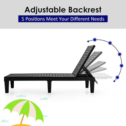 Lightweight Outdoor Chaise Lounge  5-Position Adjustable Recliner for Patio, Balcony, Beach or Backyard, Single Chair in Black