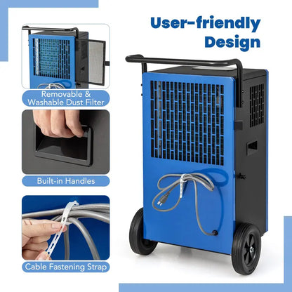 215-Pint Industrial Dehumidifier  Heavy-Duty Commercial Unit with Drain Hose & 24-Hour Timer