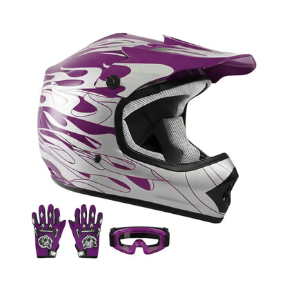 Youth Motorcycle Helmet Set Featuring Full-Face Protection, Goggles & Gloves
