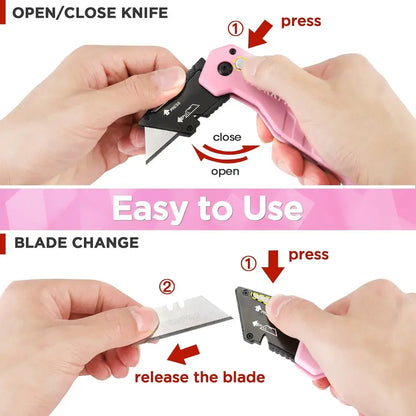 WORKPRO Folding Utility Knife — Includes 10 Replacement Blades, Pink Ribbon Design