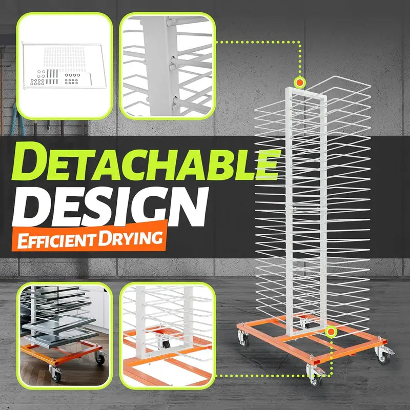 50-Shelf Rolling Paint Drying Rack  25 lbs per Shelf, Orange/White Industrial Organizer