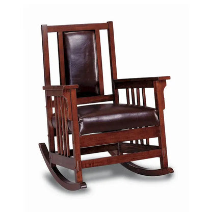 Mission-Style Leather Rocking Chair  Tobacco & Dark Brown Finish