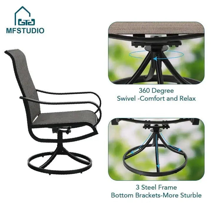 8-Piece Swivel Patio Dining Set  Includes Parasol, 6 Mesh-Covered Chairs, and Table