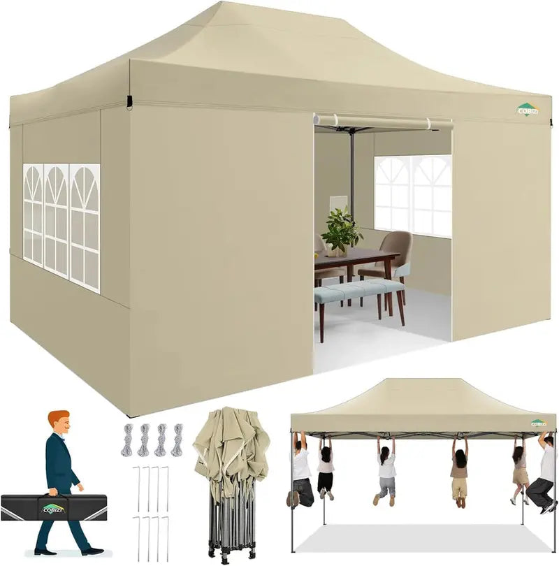 COBIZI 10×20 ft Commercial Pop-Up Canopy Tent  Heavy-Duty Frame, 6 Sidewalls, Wind/Waterproof Gazebo with Roller Bag