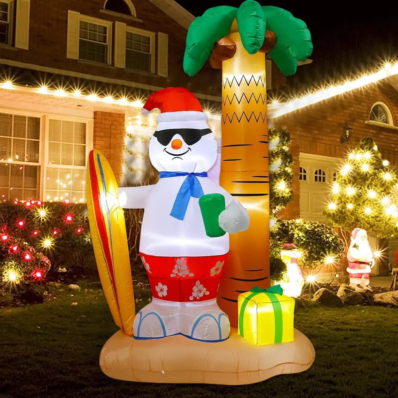 JingleJoy 8ft Inflatable Santa & Snowman with LED Lights  Outdoor Christmas Decor