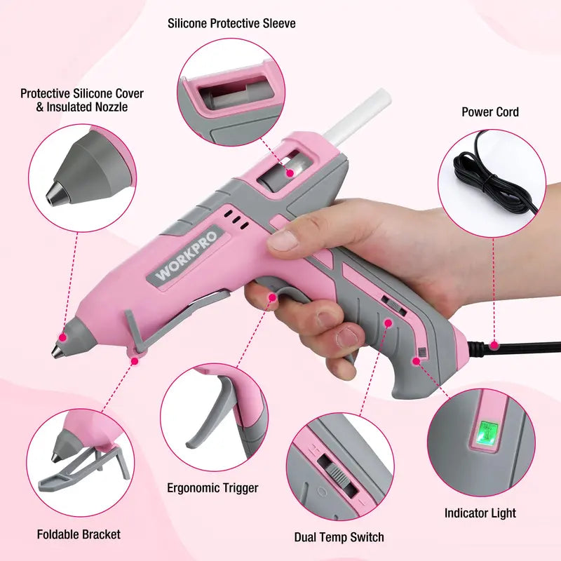 WORKPRO Full-Size Hot Glue Gun with 10 Glue Sticks  Pink Ribbon Edition