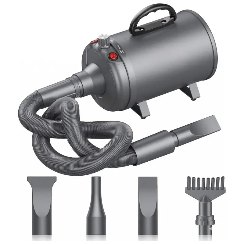 Adjustable Pet Blow Dryer with Four Interchangeable Nozzles and Variable Airflow