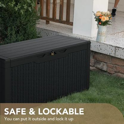 Devoko 100 Gallon Waterproof Resin Deck Box, Rattan Design, Durable Storage & Seating