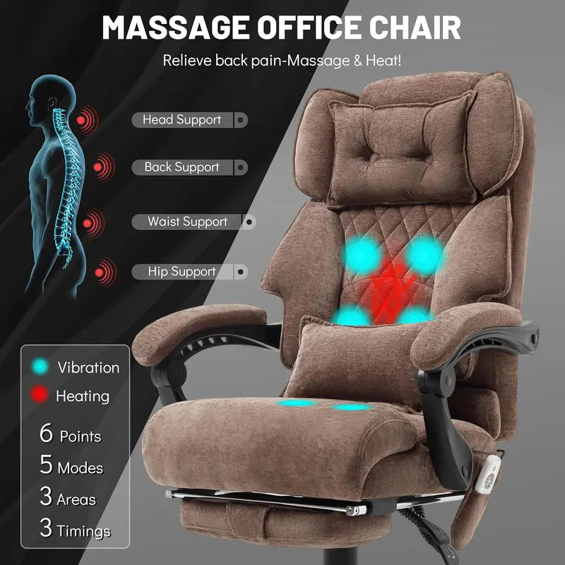Heavy-Duty Leather Office Chair with Footrest  Supports Up to 500 lbs