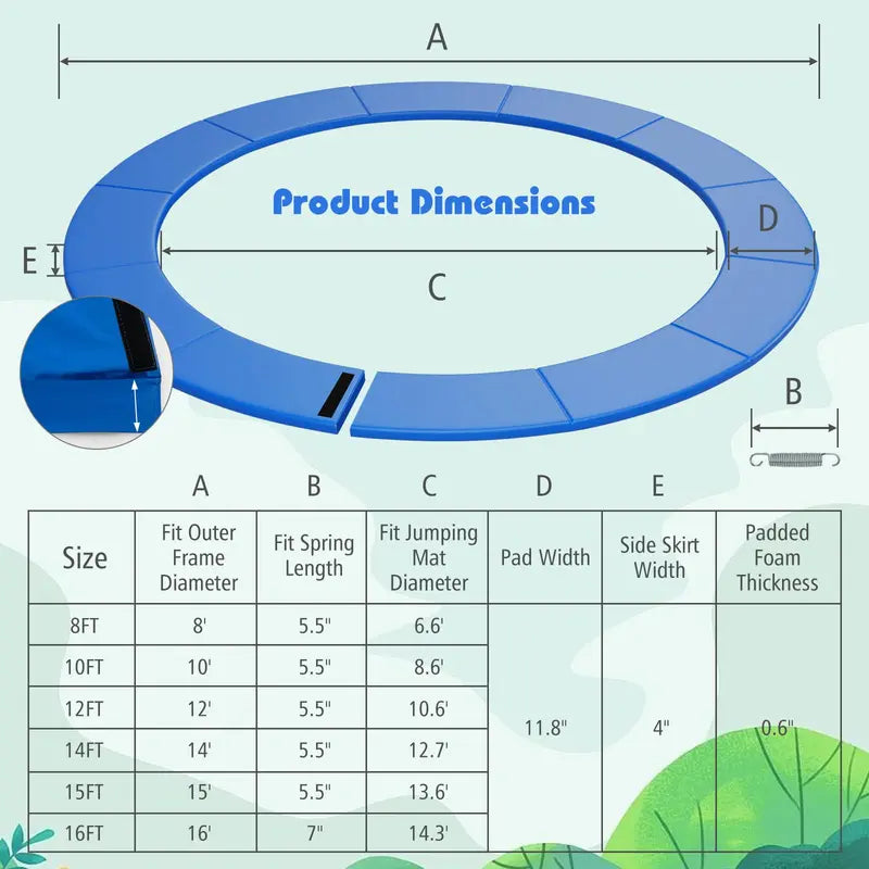 Hole-Free Trampoline Pad Replacement  Universal Fit for Pole-Based Frames