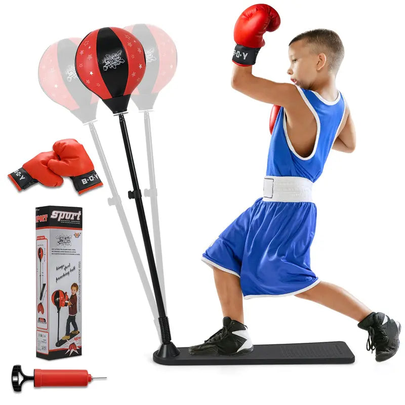 Height-Adjustable Punching Bag Stand with Boxing Gloves  Ideal for Teens and Kids