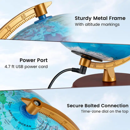 8-Inch Nightlight Globe Lamp  HD Map Illuminated Desk Light with Wooden Base