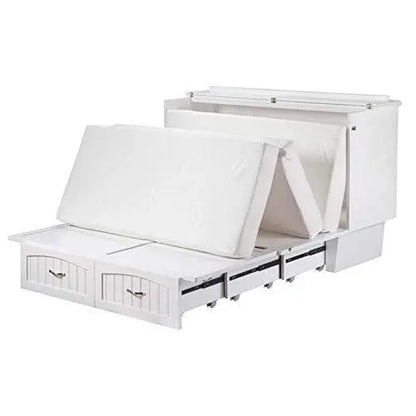 BOWERY HILL Queen-Sized Murphy Bed with Charging Station & Foldable Mattress  White