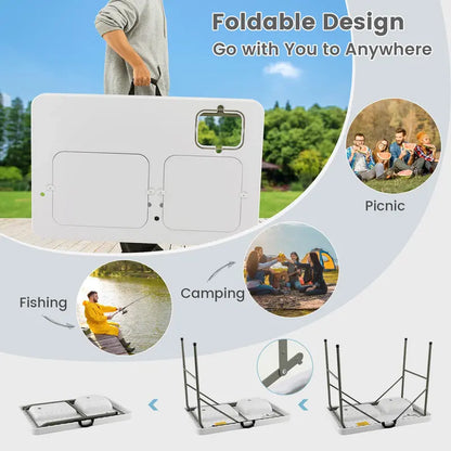 Portable Folding Fish Cleaning Station with Dual Stainless Steel Basins