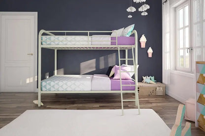 Off-White Twin-Over-Full Metal Bunk Bed  Space-Saving Dorm or Kids’ Room Solution by DHP Dusty