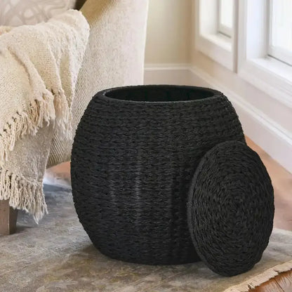 Household Essentials Handwoven Wicker Storage Basket  Barrel-Style Side Table (17″L x 17″W x 19″H)