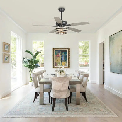 52-Inch Farmhouse Ceiling Fan with Driftwood Blades, Black Cage Design, and Remote Control