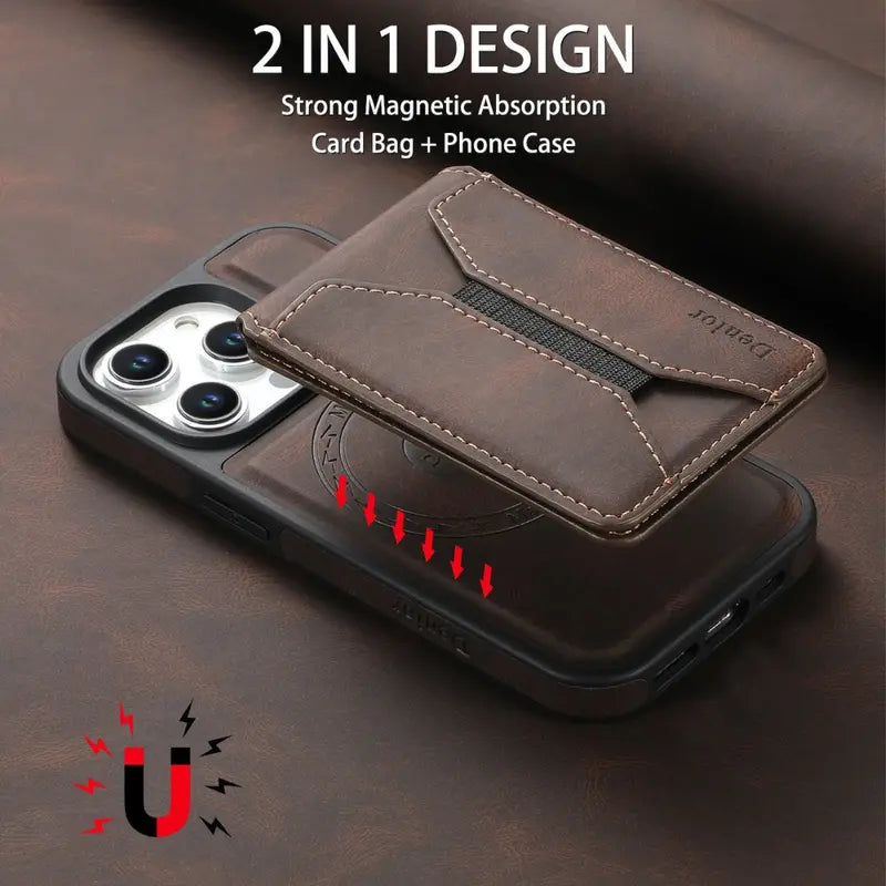 Magnetic Leather Wallet Case for iPhone  MagSafe Compatible with Card Slot