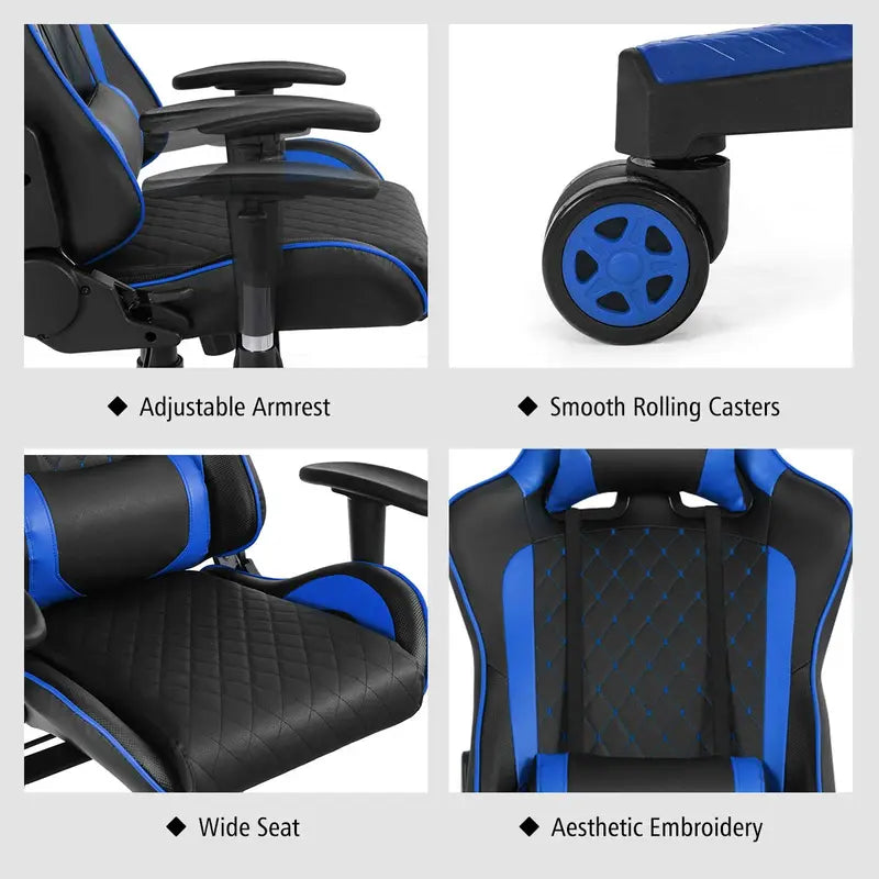 Adjustable Massage Gaming Chair  Reclining Backrest, Height-Adjustable Seat & Armrests
