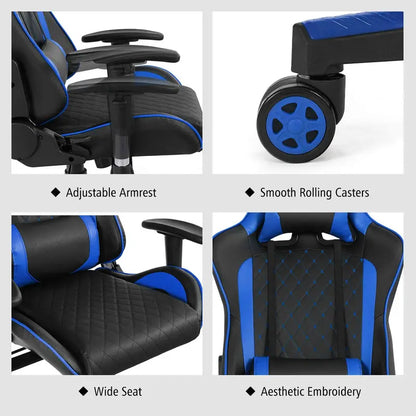 Adjustable Massage Gaming Chair  Reclining Backrest, Height-Adjustable Seat & Armrests
