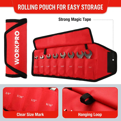 WORKPRO 8-Piece Stubby Flex-Head Ratcheting Combination Wrench Set