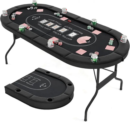 8-Player Foldable Poker Table Featuring Deep Metal Cup Holders