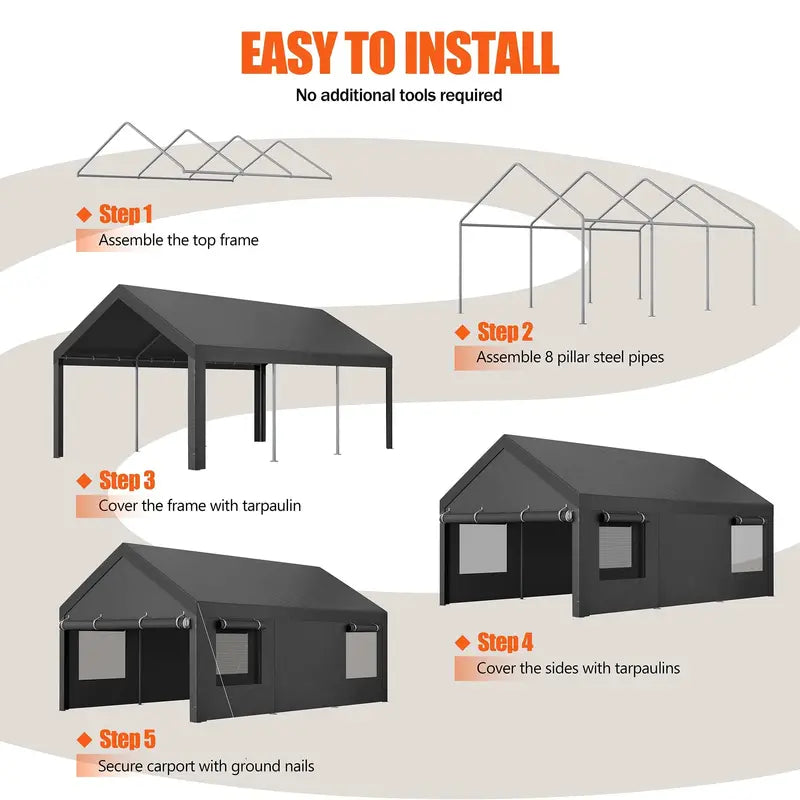 JYQAQA 12×20 FT Heavy-Duty Carport Canopy  All-Season, UV-Resistant Shelter for Vehicle Protection