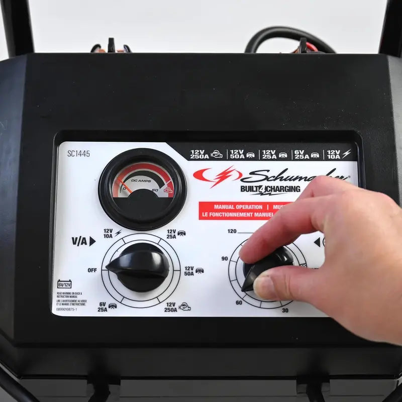 Manual Battery Charger with Engine Start  Adjustable 10A/25A/50A/250A Charging for Automotive Use