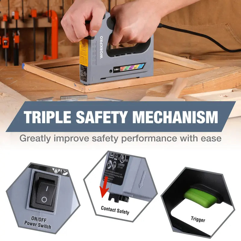WORKPRO 5-in-1 Corded Staple Gun & Brad Nailer Kit — Includes 2000 Fasteners