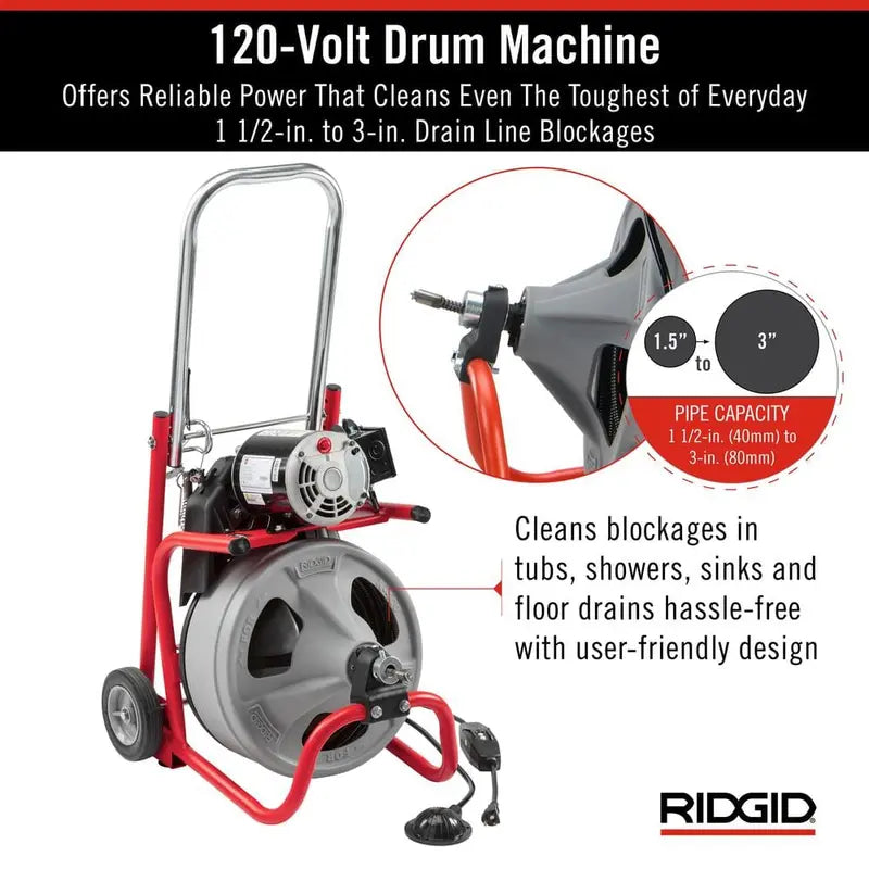 K-400 Drain Auger  120V Electric Snake with 75-Foot Cable, C-32IW Drum Machine & 4-Piece Tool Kit