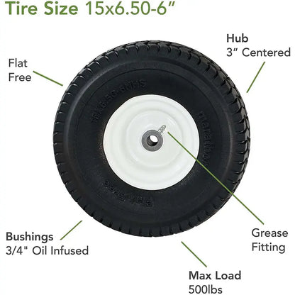 Marathon 30426 Flat Free Turf Lawn and Garden Tire on Rim 15×6.50-6