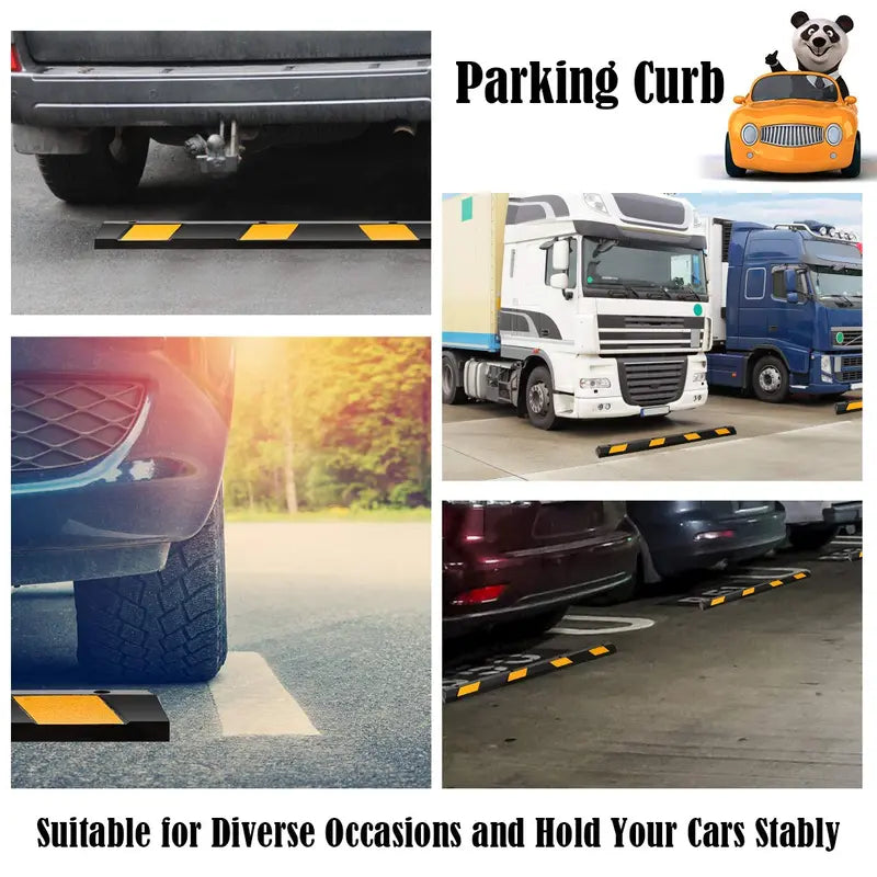 72-Inch Heavy-Duty Rubber Parking Curb with Reflective Yellow Safety Stripes