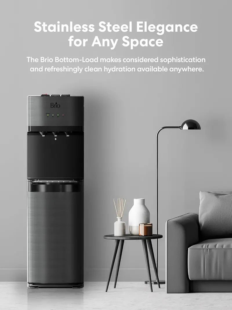 Avalon Self-Cleaning Bottom Loading Water Cooler Dispenser, Black Stainless Steel, 3 Temperature Settings