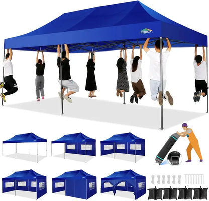 COBIZI 10×20 ft Commercial Pop-Up Canopy Tent  Heavy-Duty Frame, 6 Sidewalls, Wind/Waterproof Gazebo with Roller Bag
